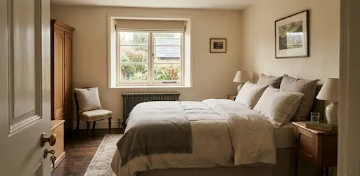 Empty, quiet BnB bedroom in the UK representing the 2026 short-term rental bookings slump