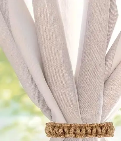 Natural jute rope curtain tie-back handwoven