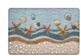 Coastal bedside rug with starfish and shells design